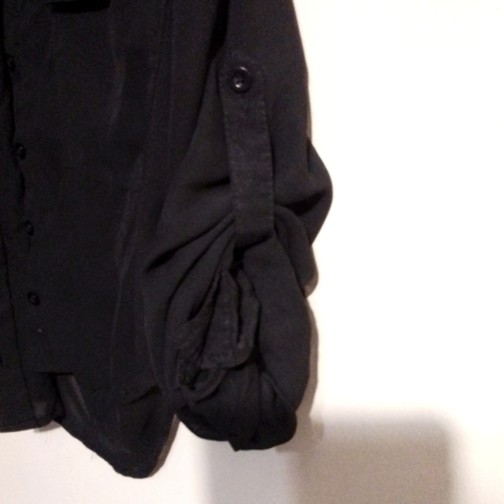 Cotton Express Black Blouse Size Medium 3/4 Sleeves Botton Down Exc Cond - Picture 4 of 5